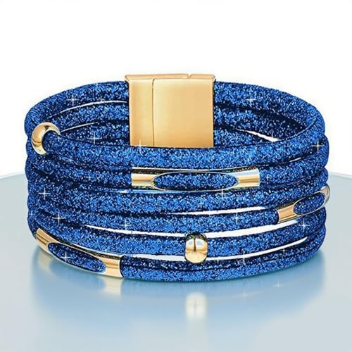 Long tiantian Boho Leather Wrap Bracelets Western Bracelets for Women Stackable Starfish Crystal Pearl Turquoise Leather Bracelet With Clasp Jewelry Gifts Boho Dresses - color: B9:BLUE Bracelet