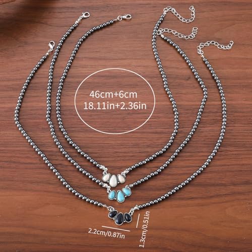 coadipress Navajo Pearl Necklace Western Jewelry for Women Boho Beaded Choker Necklaces Vintage Turquoise Pendant Cowgirl Necklace - style: Fan Black