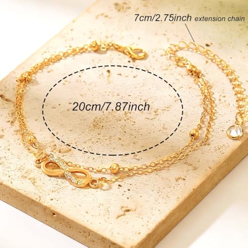 925 Sterling Silver Ankle Bracelets for Women 14K Gold Plated Layered Anklet Sets Dainty Heart Anklets Chain Waterproof Beach Foot Jewelry Gifts - style: Bow-Gold