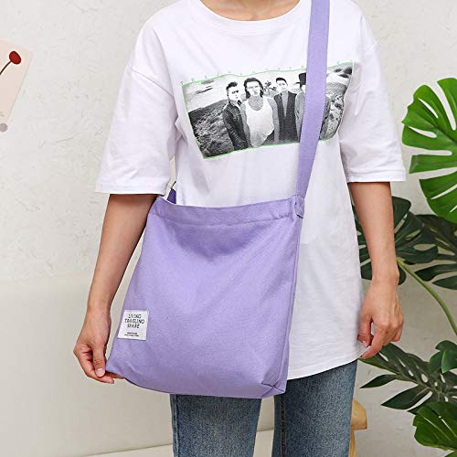 Covelin Women's Retro Large Size Canvas Shoulder Bag Hobo Crossbody Handbag Casual Tote - color: Light Purple