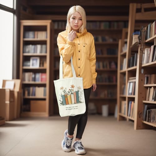 itgowisa Canvas Tote Bag for Women, Tote Bag with Zipper Inner Pocket, Zippered Canvas Bag for Shopping Work Grocery Everyday - style: Bookish
