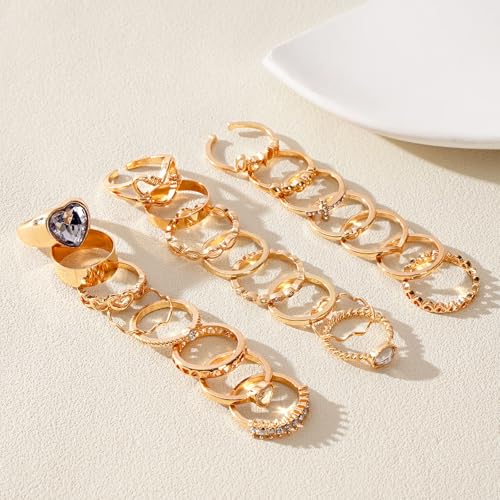 CHICUTIE Gold Knuckle Rings Set For Women Stackable Joint Finger Midi Rings Dainty Cubic Crystal Zirconia Hollow Twist Cute Pack Jewelry Gift - style: 23PCS GOLD