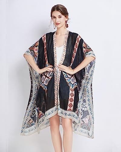 Kimonos for Women Casual Swimsuit Coverup Lightweight Boho Kimono Cardigans for Summer - color: Colorful Diamond Block