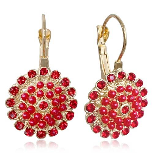 Bohemian Vintage Sliver Geometry Enamel Flower Lightweight Dangle Hoop Earrings Ethnic Handmade Circle Disc Teardrop Earrings For Women - color: Gold Red