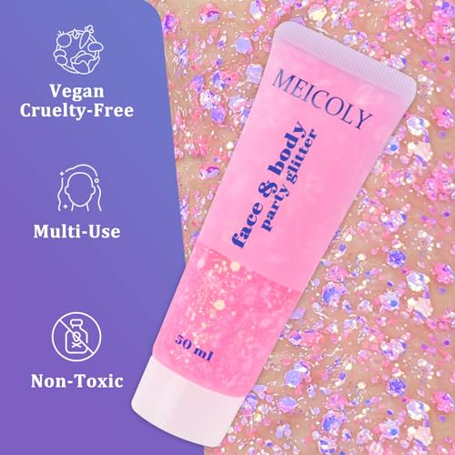 MEICOLY Chameleon Light Pink Body Glitter,Chunky Face Glitter for Halloween,Color Changing Mermaid Face Glitter Gel,Holographic Glitter Sequin for Face Body Hair,Festival Party Cheer Glitter Makeup - color: chameleon light pink body glitter