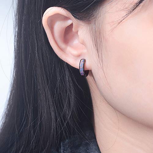 CiNily Huggie Earrings Opal Hinged Hoop Earrings Gold Plated Hypoallergenic Small Hoop Earrings for Women Teen Girls Men Sensitive Ears - color: Black Purple