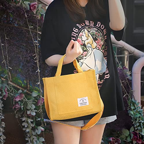 WantGor Tote Bag for Women, Corduroy Crossbody Bags Shoulder Handbag Small Satchel Hobo Bag Purse - color: Yellow