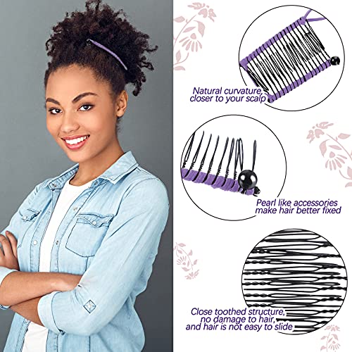 WILLBOND 4 Pcs Banana Hair Clips for Women, Vintage Clincher Stretchy Banana Grip Clips Comb for Curly, Thick, Thin, Wavy Hair, Ponytail Holder for Wedding, Daily Use(Pink, Purple, Black, Silver) - color: Pink, Purple, Black, Silver