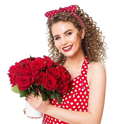 Jaciya Bow Bandana Headbands for Women Non Slip Fashion Knotted Thin Headband with Bow Red Polka Dot Headband Girls Bunny Ears Hairbands - color: polka dot series