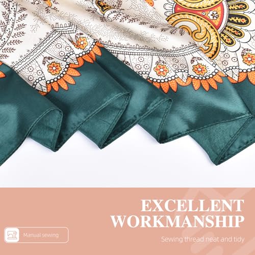 35 x 35 Women's Fashion Pattern Large Square Silk Like Hair Scarf Head Sleeping Wrap Satin Neck Bandana for Gift… - color: Garland Cashew Nuts-green