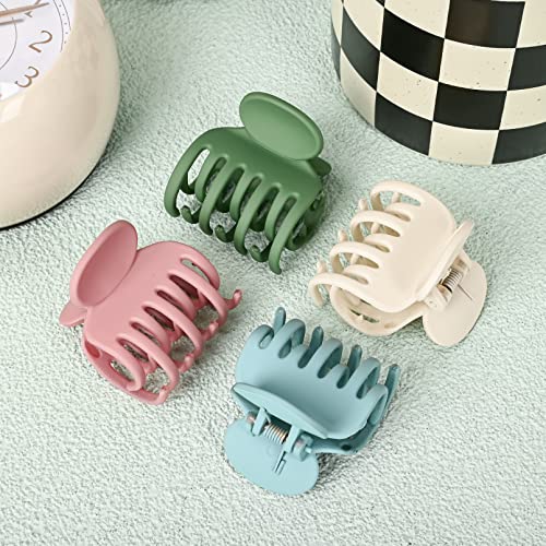 DEEKA Hair Clips Small Claw Clips for Thin Hair 4 Pack Double Row Teeth 1.6" Medium Matte Non-slip Short Hair Accessories for Women and Girls -Green Blue Pink - color: Matte Color B, size: 4 Count (Pack of 1)