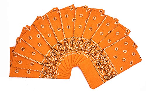 Vamqor 12pcs Bandana for women and men 100% Cotton Custom Fashion Paisley Design Multifunctional Outdoor Square Handkerchief - color: Orange