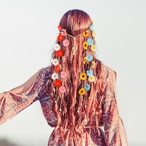 DOCILA Flower Headbands For Women Hippie Floral Hairband Boho Fairy Crown Wedding Parties Outfit Costume Hair Accessories - color: Rainbow