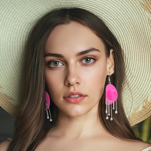 RechicGu 3 Pairs Western Cowgirl Cowboy Hat Earrings Set Silver Symmetric Boots Sparkly Rhinestone Tassels Drop Dangle Rural Culture Earrings Set For Women - color: Silver Boots,Rose Red Hat