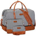 IBFUN Weekender Bags for Women, 21" Weekender Travel Bag, Travel Duffle Bag with Shoe Compartment Carry on Overnight Duffel Bag for Weekend Travel Business Trip, 3PCS - color: A2-Polyester-Black Stripe
