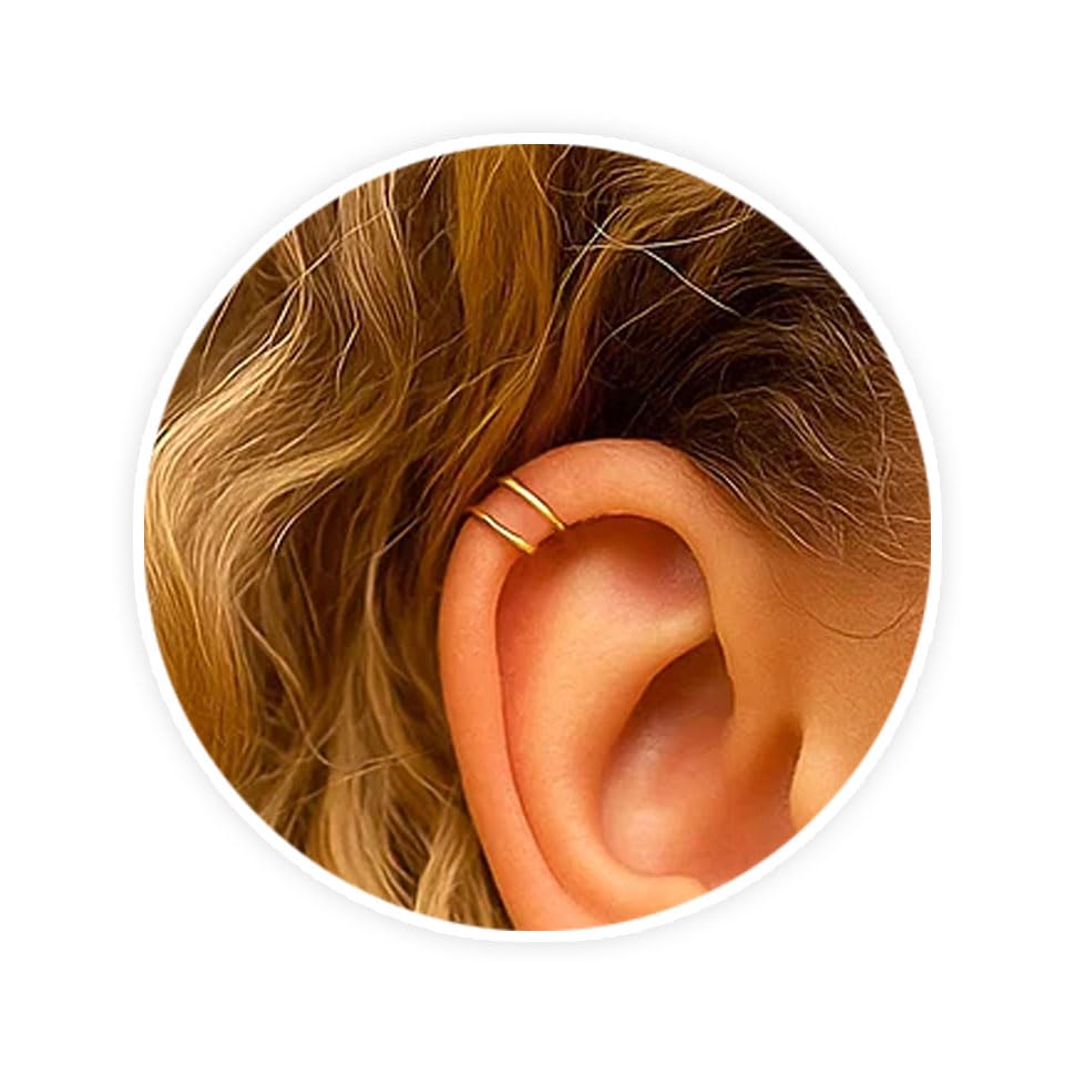 Gold Ear Cuff – Handmade Minimalist Fake Helix Cartilage Earring, No Piercing Needed – 0.7mm Gauge Thin Clip-On Goldfield Ear Cuff for Everyday Wear