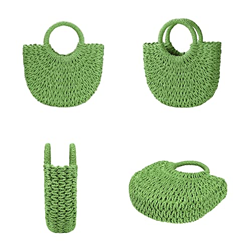 Womens Straw Beach Bag Woven Crossbody Shoulder Bags Top Handle Satchel Handbag Purse for Summer - color: Green