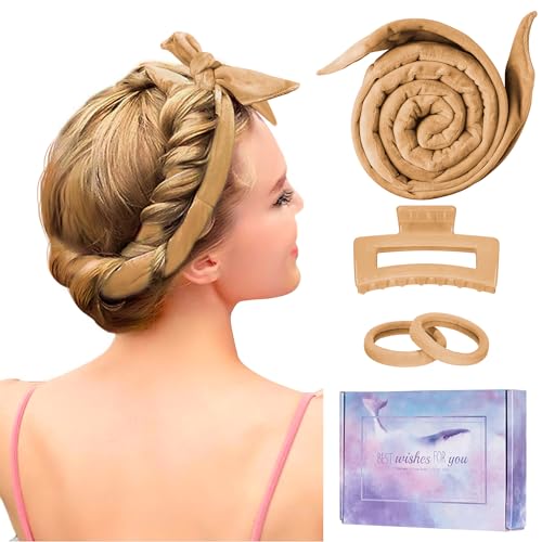 Heatless 60" Extra Long Soft Hair Curlers to Sleep In, No Heat Curling Headband Hair Rollers (Khaki) - color: Khaki
