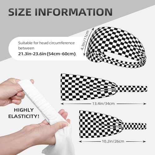 Black And White Checkered Elastic Headband Breathable Athletic Sweat Headbands For Men Women - color: 7