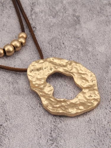 Jeilwiy Leather Necklace for Women Funky Necklace Choker String Cord Necklace with Pendant Boho Style Jewelry - style: Irregular Pendant Brown Leather