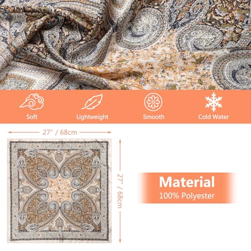 Stlvoll 27.5" Silk Neck Scarf of Women's Fashion Head Scarf Square Neck Satin Scarfs for Bag Hair Scarves Gift - color: Cashew Nut/Beige