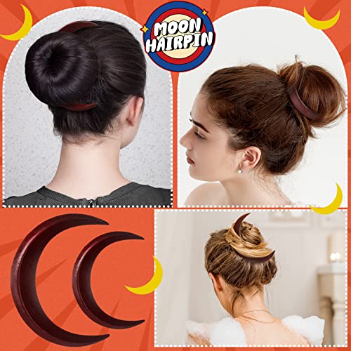 Hand Carved Crescent Moon Hair Accessories for Styling - 2 Wooden Hairpins and Hair Sticks for Women, 2 Sizes (Red) - color: Red