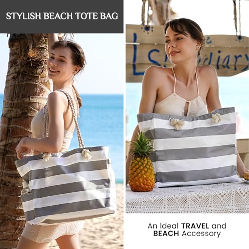 Clothirily Beach Bag for Women - Large Beach Tote Bag, Waterproof Sandproof Beach Bag with Zipper, Large Swim Pool Beach Tote - color: Grey