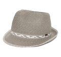 Funky Junque Straw Fedora Hats for Women - UPF 50+ Sun Hat, Short Brim Packable Beach Hat with Woven Pattern - color: Grey