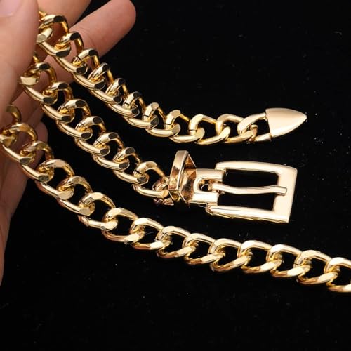 YooAi Chain Belts Leather Waist Belt for Women Layered Metal Chain Belt - size: M/L: fits waist from 31"-40", style: Gold Buckle