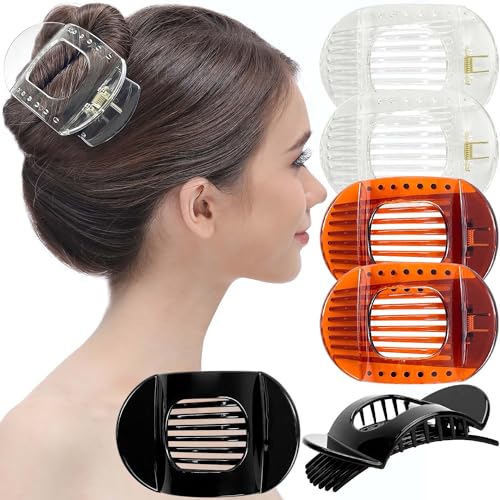 RC ROCHE 6 Pcs Flat Claw Hair Clips for Women Thick Hair French Round Duckbill Square Secure Strong Hold Grip Clamps Barrettes Curved No Slip No Crease Styling Cute Jumbo XL, Large Clear Brown & Black - color: (Large) Clear Brown Black