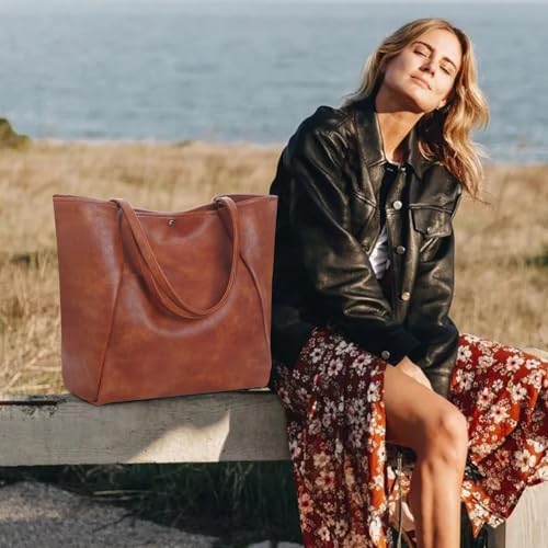 Large Tote Bag for Women Work 25L Travel Vegan Leather Ladies Handbags Weekender Purses - color: Ab-brown