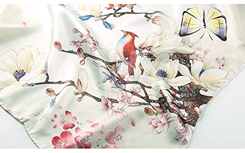 ANDANTINO 100% Silk Long Scarf-Women Large Oblong Shawls with Gift Packed - color: Beige-flower&birds