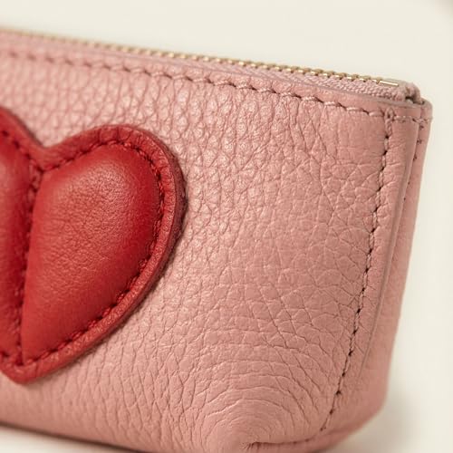 Red Heart Design Small Coin Purse - Cute Compact Keychain Change Purse Soft Leather Wallet with Zipper for Women (Pink) - color: Pink