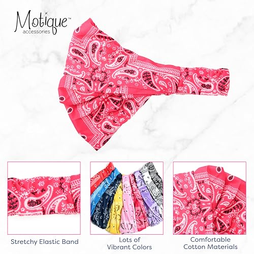 Motique Accessories Wide and Stretchy Cotton Bandana Headwrap, Multiple Colors (Hot Pink Paisley, Medium) - color: Hot Pink Paisley