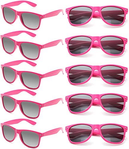 Eyegla Sunglasses Bulk Party Sunglasses Pack 80s Shades Eyewear Set for Men Women 8/10/20/30Pack - color: Hot Pink 10 Pack