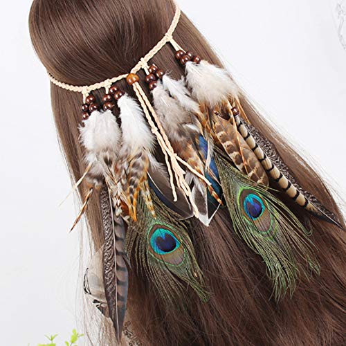 WLBON Halloween Boho Feather Headband Hippie Indian Hair Hoops Bands Tassel Bohemian Headpiece Hairband Women Christmas Wedding Holiday Festival Masquerade Cosplay Dress Up Birthday Party Accessories - color: Strips
