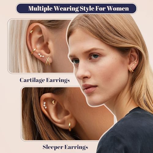 FUNRUN JEWELRY Stud Earrings for Women Trendy-14K Gold Plated Earring Studs Set Hypoallergenic Flatback Stud Earrings Small Dainty Sterling Silver Earring Stacks for Sensitive Ears - style: 14K Gold Studs Earrings