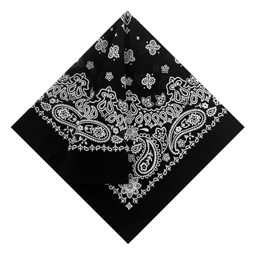 Single Pack Bandanas 60s Premium Cotton Soft Thin Handfeel Large Handkerchief for Men and Women - color: 1 Pack Black