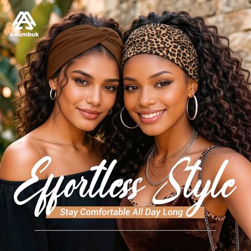 Awumbuk Wide Headbands for Women, 7.08 Inch Thick Boho Turban Style Hair Wraps, Non-Slip Moisture-Wicking Workout Headband for Sports, Yoga, Daily Fashion, 8 Pack Multi Colors (Military green) - color: Military green