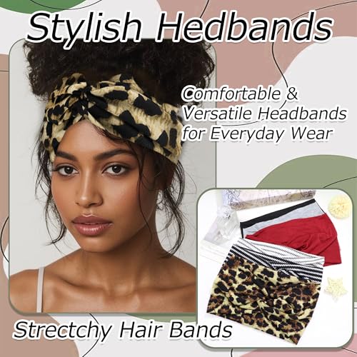 6 Pack Boho Headbands for Women Wide Twist Knotted Head Wraps Turban Stretchy Leopard Hair Bands Elastic Non-Slip Workout Head Wraps Accessories - color: Multicolor-1