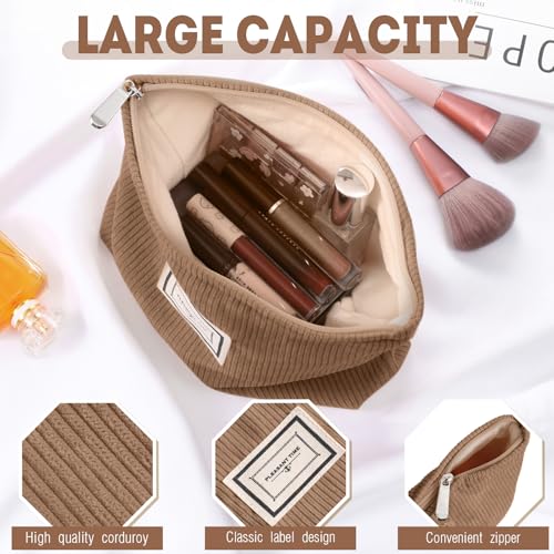 Sanwuta 4 Pack Velvet Makeup Bag Cosmetic Bag for Women Large Capacity Corduroy Pouch Zipper Canvas Travel Toiletry Purse Make up Organizer Case Accessories(Dark Color,Plaid) - color: Dark Color