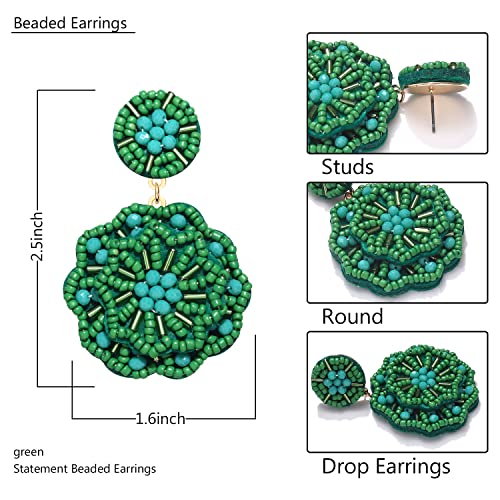 Statement Beaded Drop Earrings for Women Layered Bead Dangle Earrings - color: Green bead 22