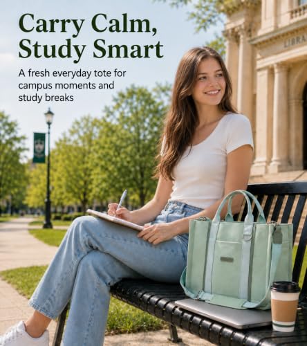 FIORETTO Women’s Canvas Tote Bag Purse with Zipper, Multi Compartment & Reinforced Bottom, Ideal for Work, Bible, Travel - color: Green, size: Large, style: Built-in Organizer