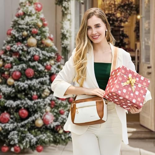 Crossbody Purse for Women Small Crossbody Bags Trendy Vegan Leather with Adjustable Shoulder Straps Gift for Mother Wife Mom - color: Brown With Beige Minimalism Upgrade