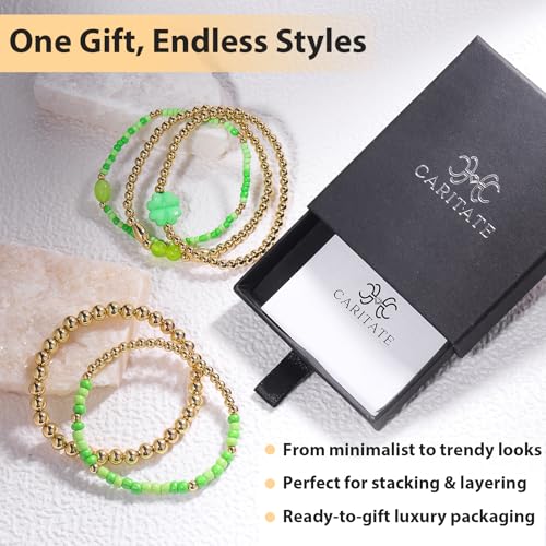 Gold Beaded Bracelets for Women: 14K Gold Bracelets for Women Trendy Dainty Gold Ball Bracelet Stack for Womens - Boho Stretch Bracelets Jewelry Sets with Cross Fashion Accessories Gifts for Women - style: clover