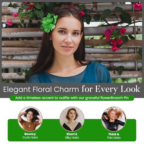 4.72 Inches Rose Hair Clip Flower Brooch Pin & Floral Clips for Woman | Glamorous Large flower Brooches for Women | Fabric Flowers Brooch Pin, Lapel Pins & Rose Hair Clips for Women (Green) - color: Green
