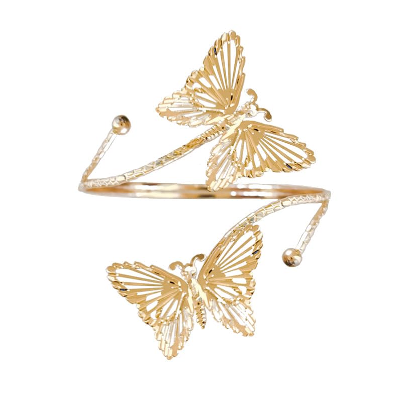 COLORFUL BLING 3PCS Upper Arm Bracelet Gold Silver Chunky Cuff Bracelets Flower Butterfly Armband Set for Women Irregular Minimalist Open Wide Coil Band Bangle Boho Jewelry - style: Set 1