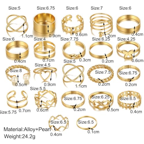 22 Pcs Gold Knuckle Rings Set for Women,Boho Fashion Thick Finger Stacking Rings,Vintage Midi Hollow Statement Rings Pack Jewelry Gift - color: Gold