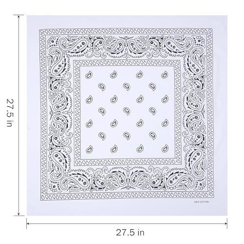 Mochabao 100% Cotton 27" x 27" Large Bandanas for Men & Women, Multi-Purpose Bandana Headbands, Square Head Scarf - color: White/Black/Navy Blue/Brown