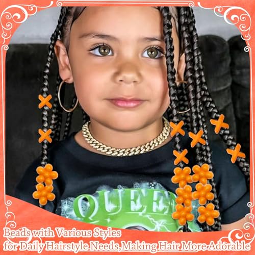 NAISKA 60PCS Flower Beads for Hair Orange Hair Beads for Braids Large Dreadlock Bead Loc Jewelry Cute Braids Accessories for Kids Girls - color: Orange